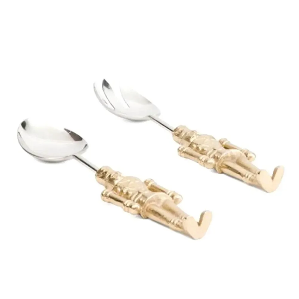 2pc NUTCRACKER Salad Servers 12.5in Gold Christmas Holiday Hosting New